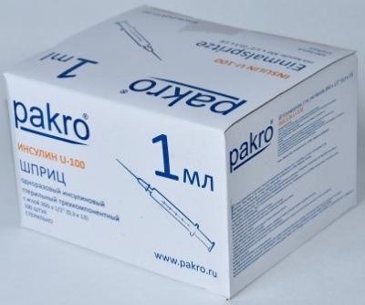 1 мл трехкомпонентный шприц Pakro инсулиновый U100 , с иглой 0,3х13, 100 шт купить оптом в Краснодаре