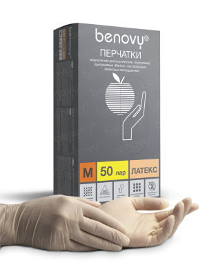 BENOVY / Перчатки латексные, неопудренные, натуральные, 50 пар в упак. S купить оптом в Краснодаре